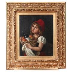 Victorian Oil Painting Girl Red Hat WE Watkins