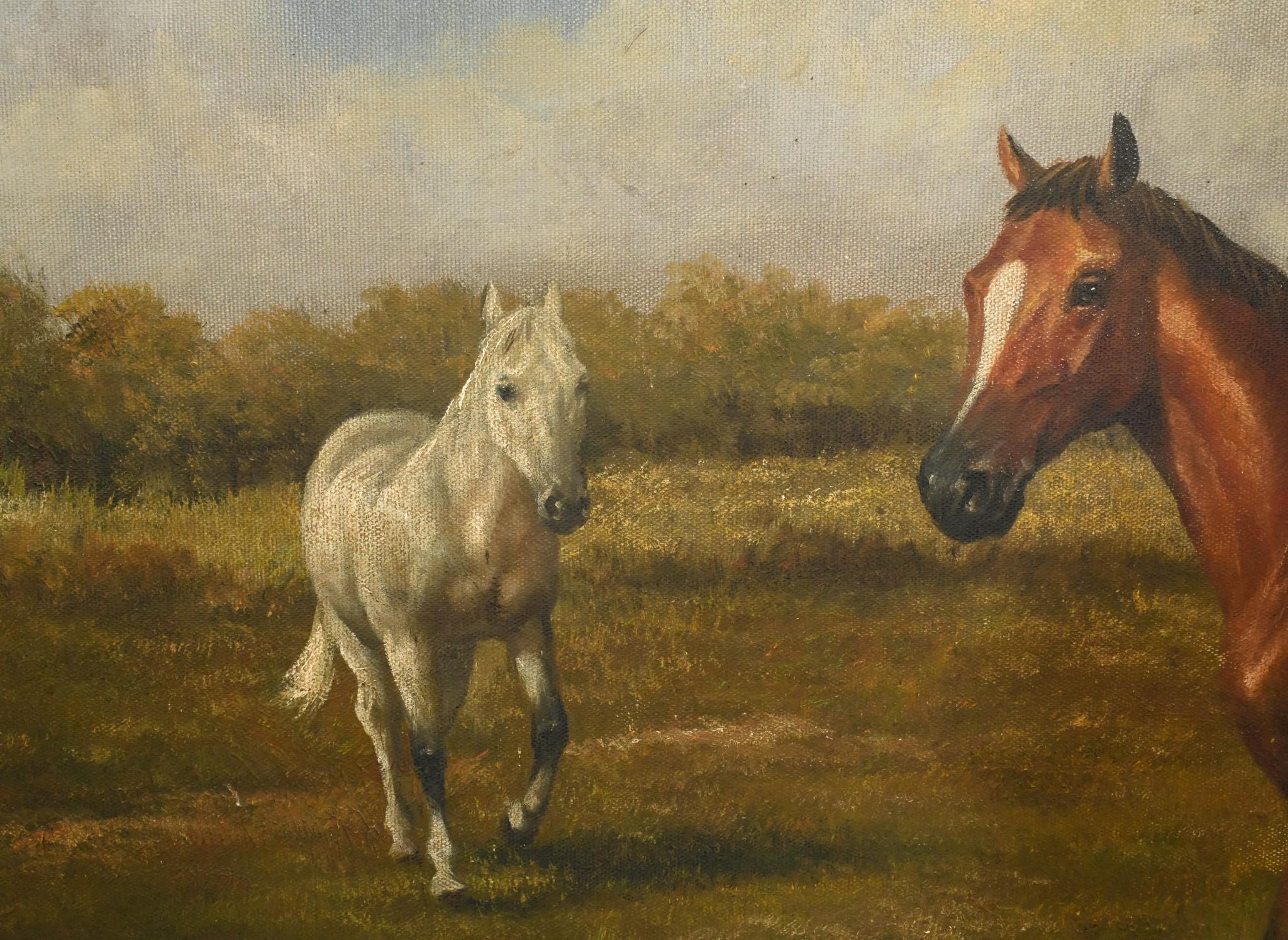 Victorian Oil Painting Horse and Pony Art English Equestrian 1