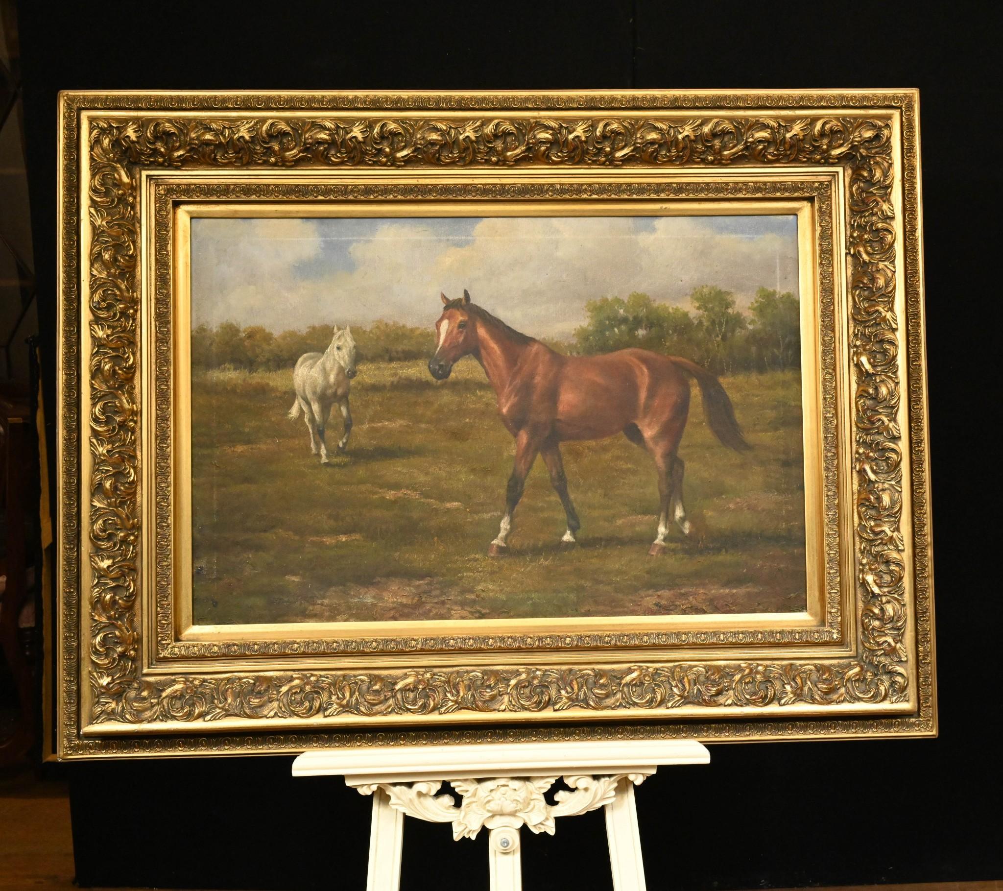 Victorian Oil Painting Horse and Pony Art English Equestrian 2