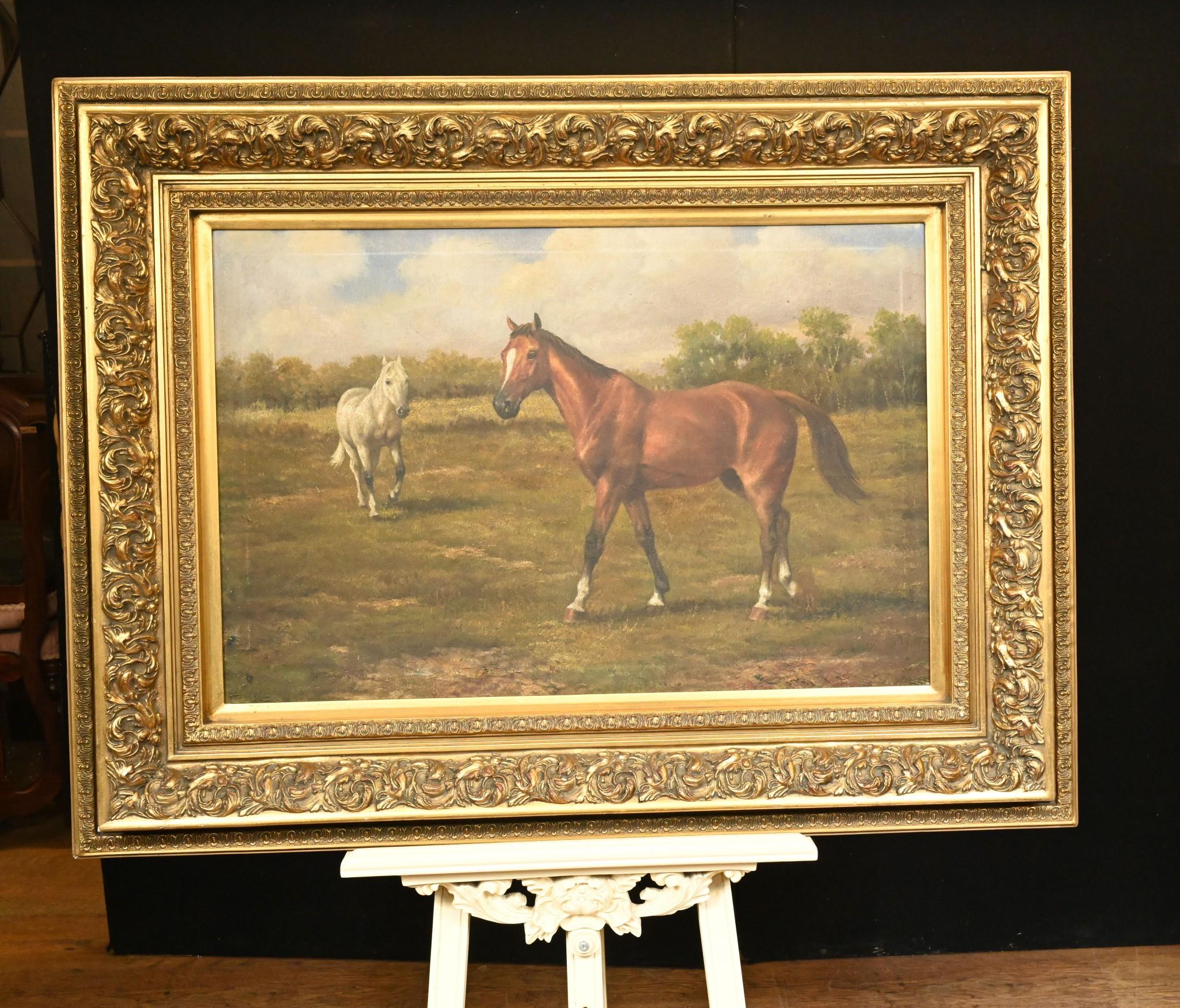 Victorian Oil Painting Horse and Pony Art English Equestrian 3