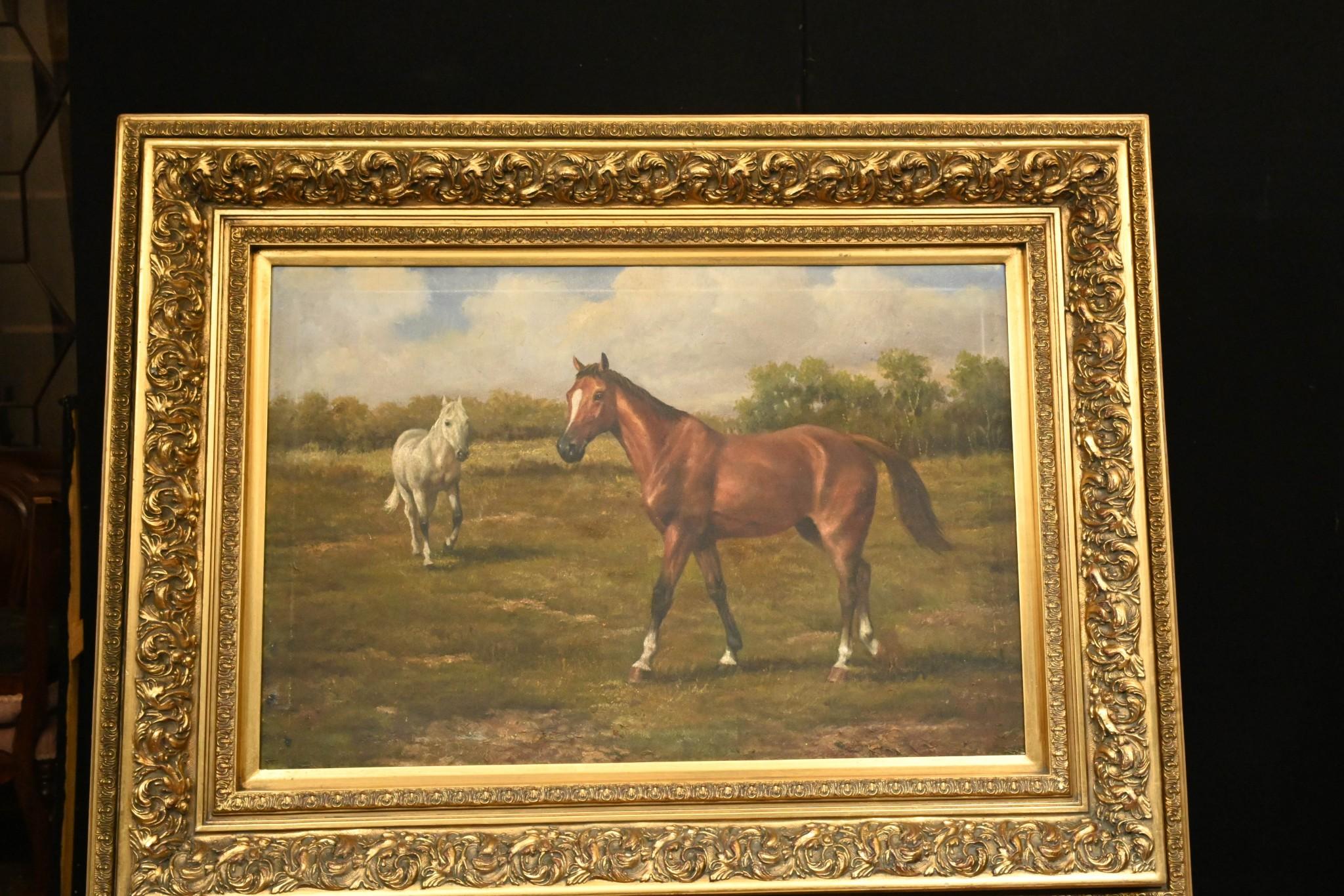 Victorian Oil Painting Horse and Pony Art English Equestrian 4