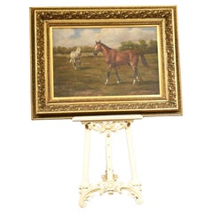 Victorian Oil Painting Horse and Pony Art English Equestrian