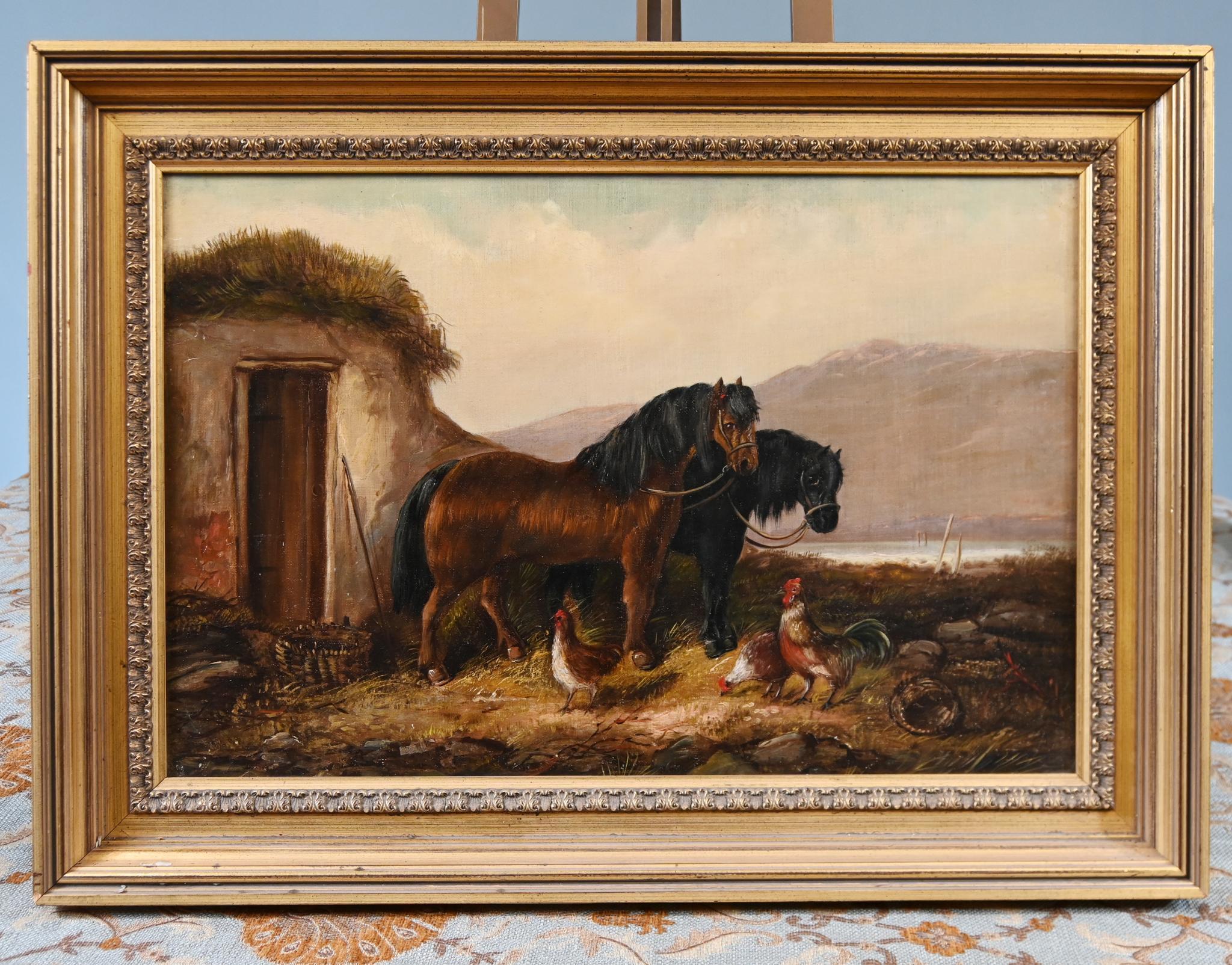 Viktorianisches Ölgemälde, Pferde-Bauernhofsszene, 1880 im Angebot 6