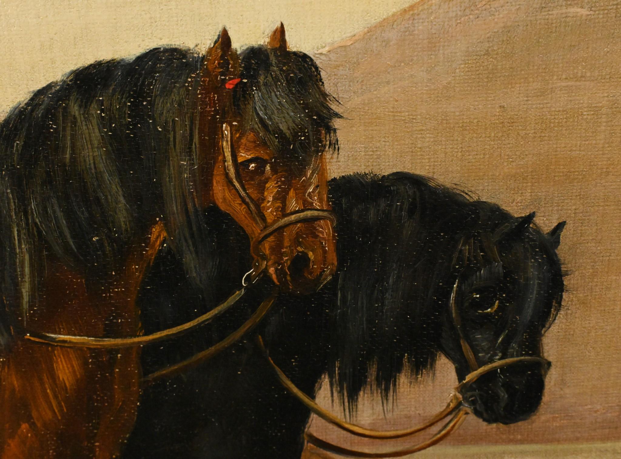 Victorian Oil Painting Horse Farmyard Scene 1880 In Good Condition For Sale In Potters Bar, GB