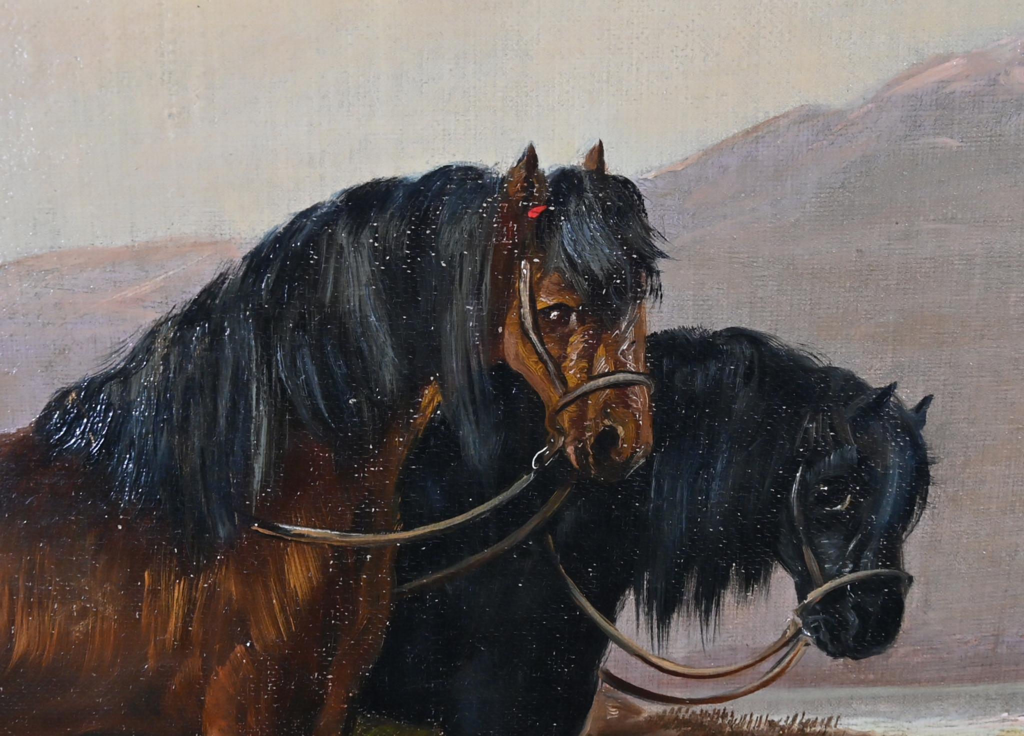 Viktorianisches Ölgemälde, Pferde-Bauernhofsszene, 1880 im Zustand „Gut“ im Angebot in Potters Bar, GB