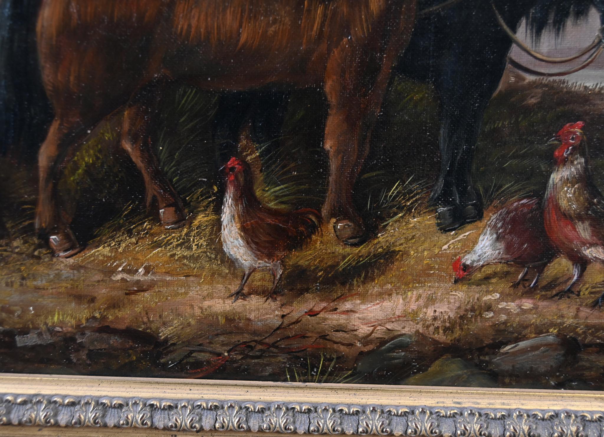 Viktorianisches Ölgemälde, Pferde-Bauernhofsszene, 1880 (Spätes 19. Jahrhundert) im Angebot