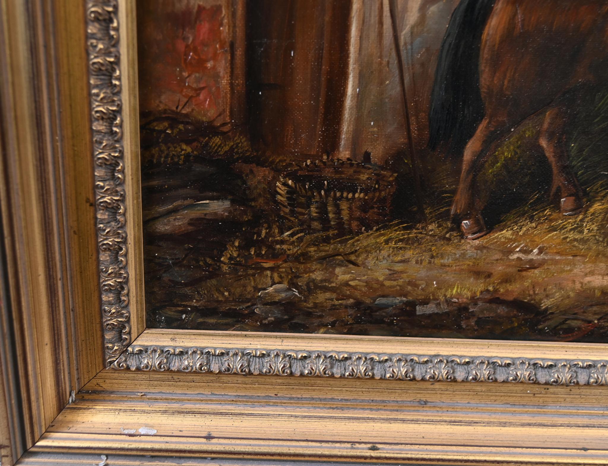 Viktorianisches Ölgemälde, Pferde-Bauernhofsszene, 1880 (Farbe) im Angebot