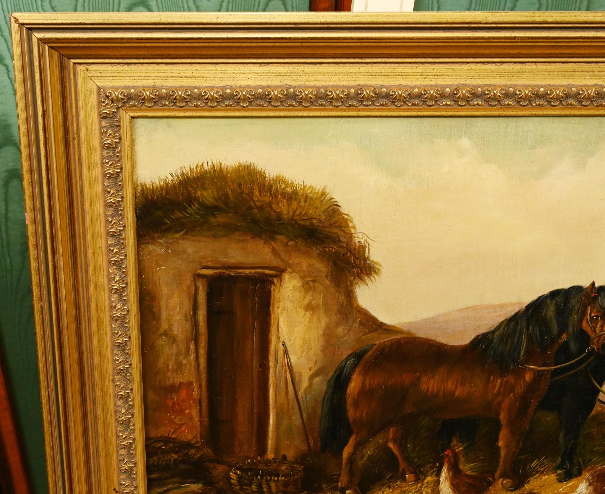Victorian Oil Painting Horse Farmyard Scene 1880 For Sale 4
