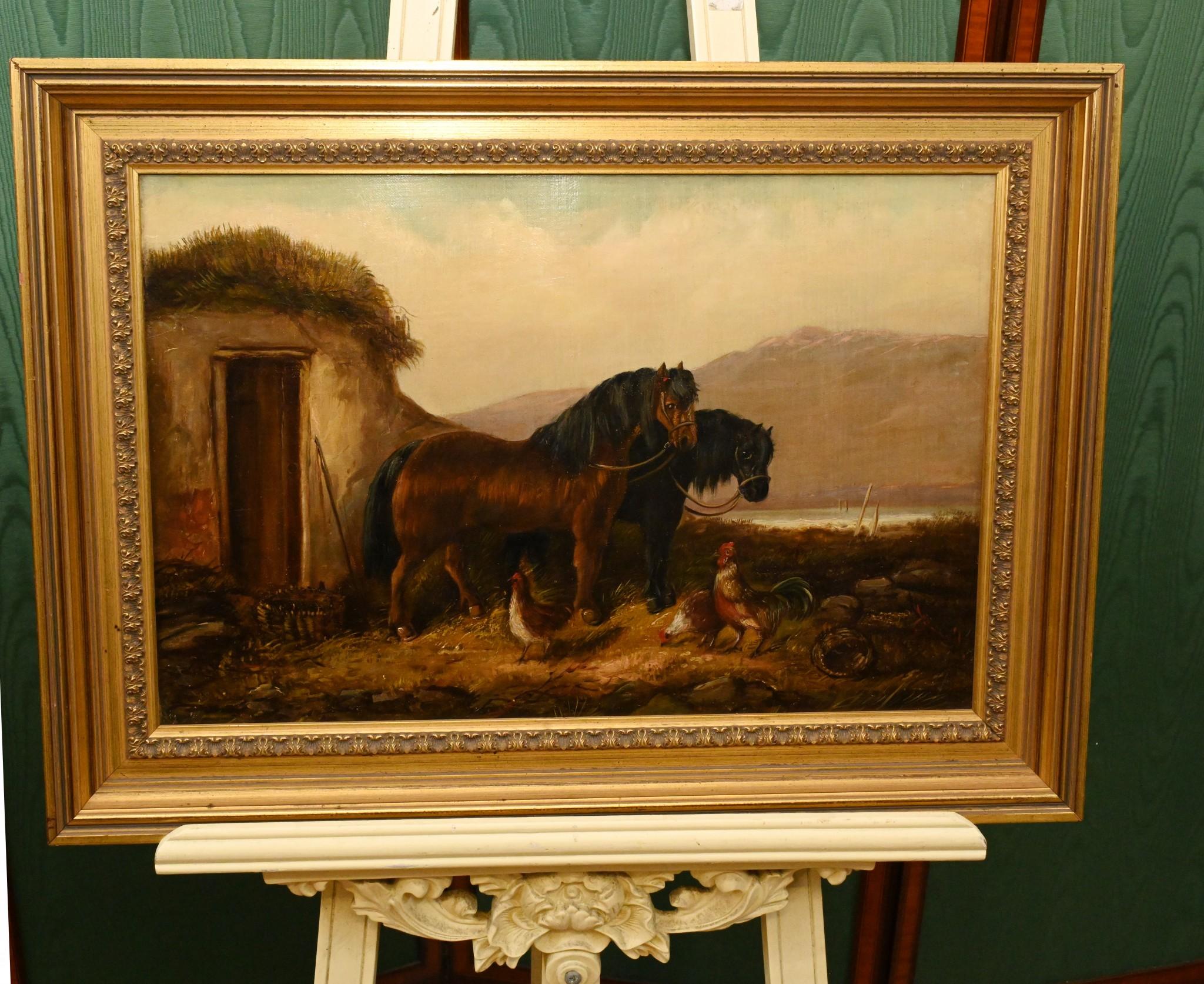 Victorian Oil Painting Horse Farmyard Scene 1880 For Sale 5