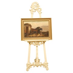 Pittura ad olio vittoriana Scena di fattoria con cavallo 1880