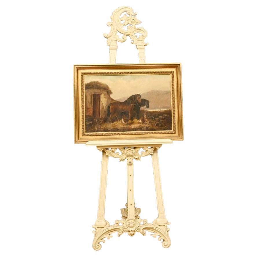 Viktorianisches Ölgemälde, Pferde-Bauernhofsszene, 1880