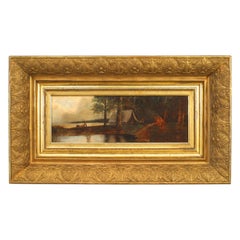 Peinture à l
huile victorienne d
un homme en train de camper