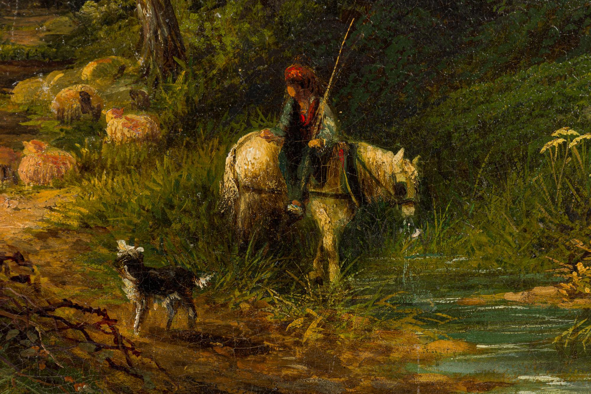 Pittura a olio vittoriana di uomo su cavallo bianco In condizioni buone in vendita a Queens, NY