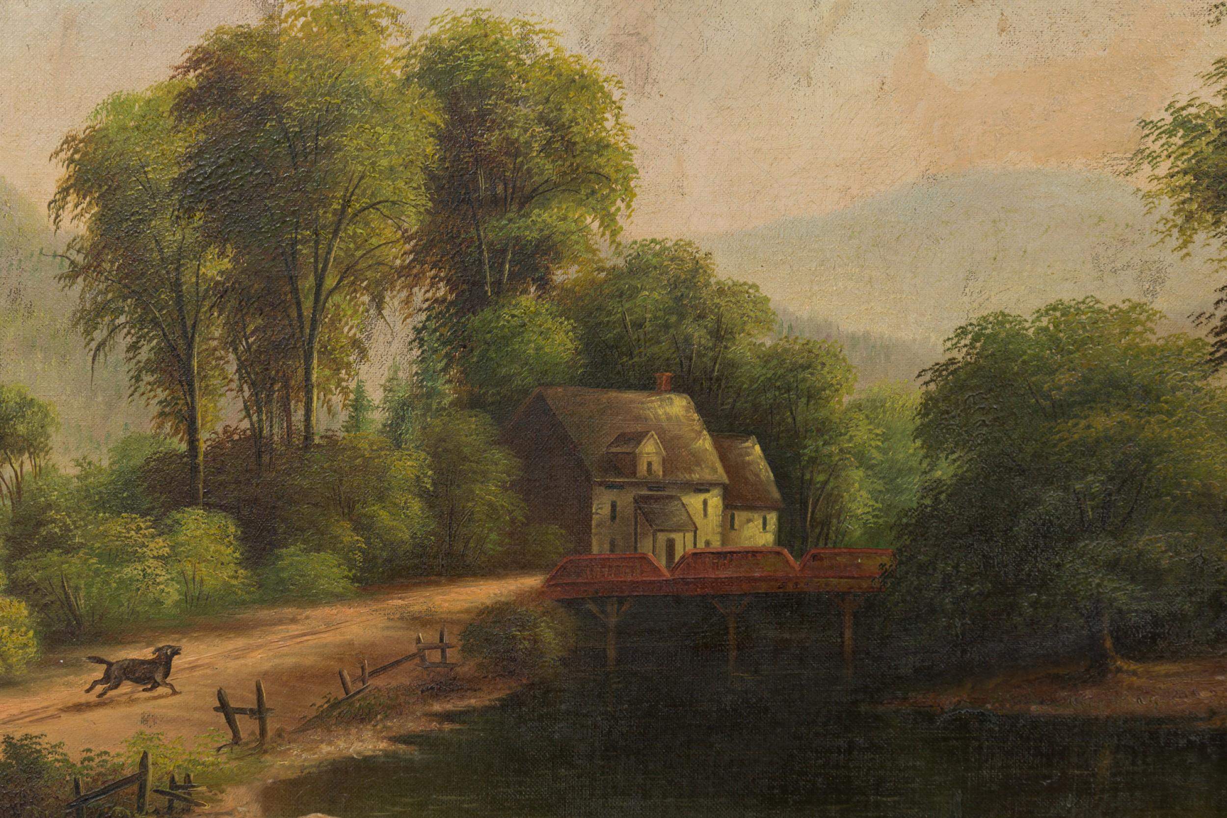 Victorian Oil Painting of Man with Cows & Dog In Good Condition For Sale In Queens, NY