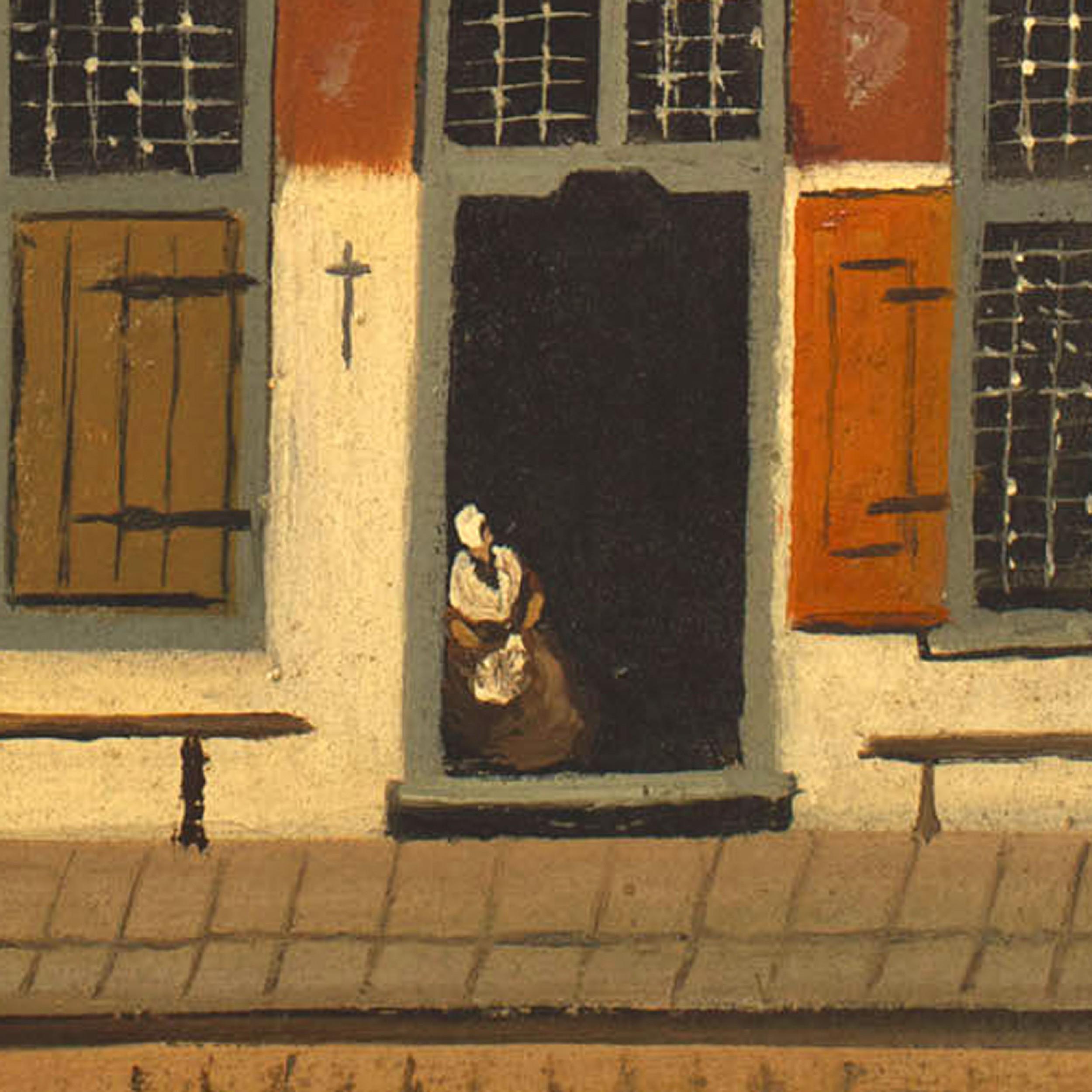 Victorian Oil Painting of Red Building In Good Condition For Sale In Queens, NY