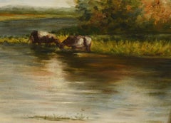 Victorian Oil Painting Pastoral River Scene Landscape Constable