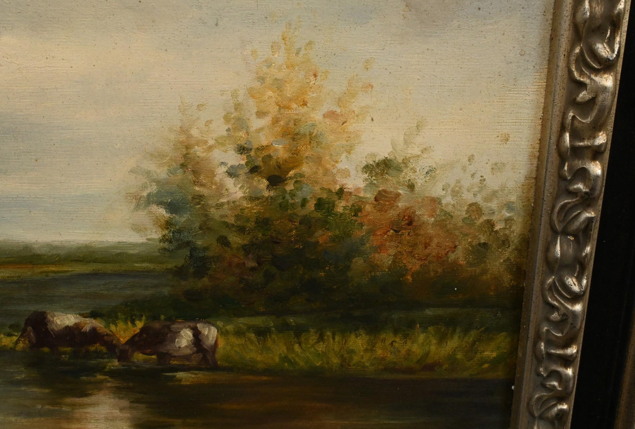 Viktorianisches Ölgemälde Pastoral River Scene, Landschaft, Constable, viktorianisch (Farbe) im Angebot