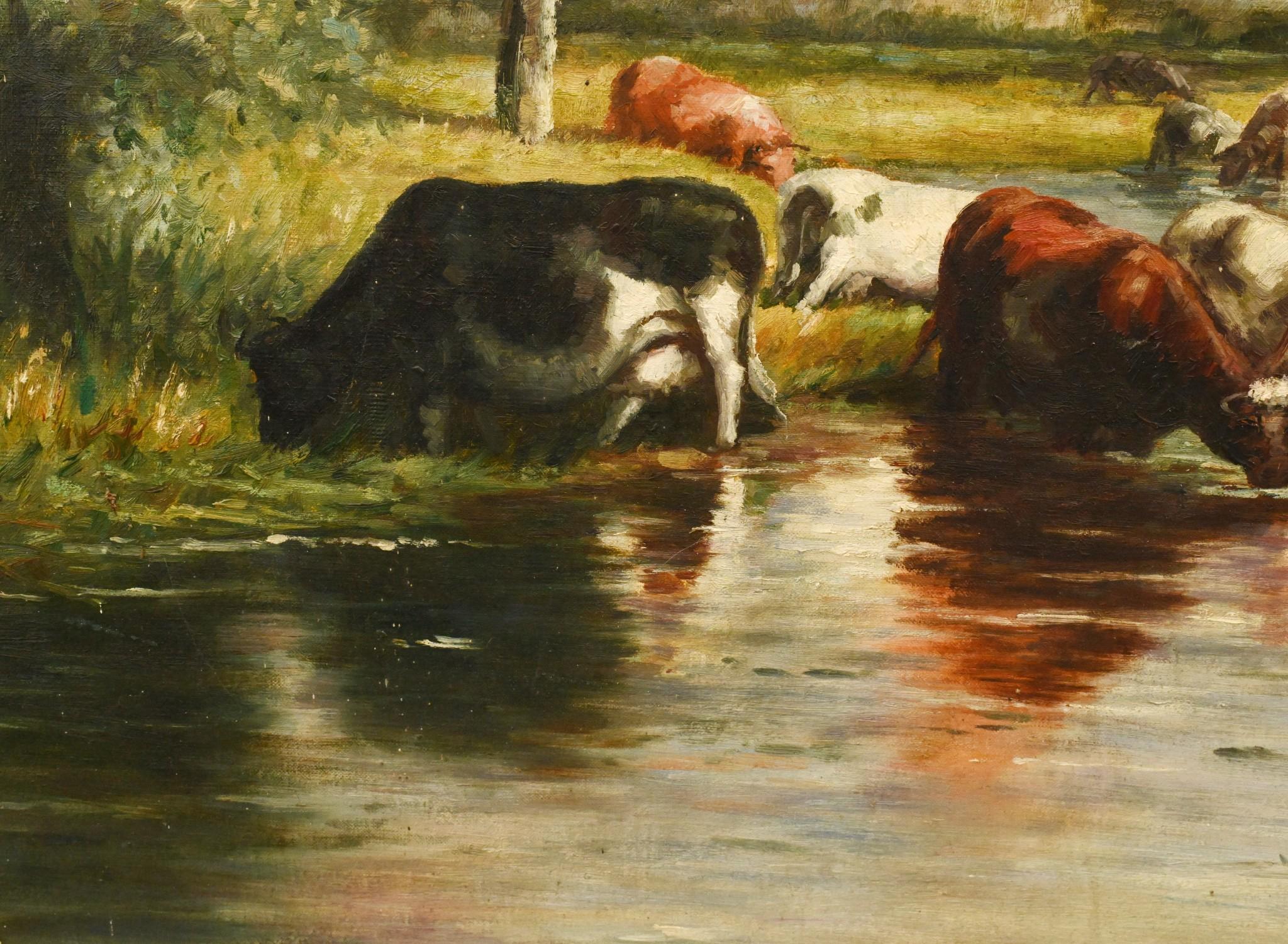 Viktorianisches Ölgemälde Pastoral River Scene, Landschaft, Constable, viktorianisch im Angebot 1