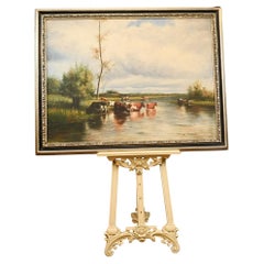 Victorian Oil Painting Pastoral River Scene Landscape Constable