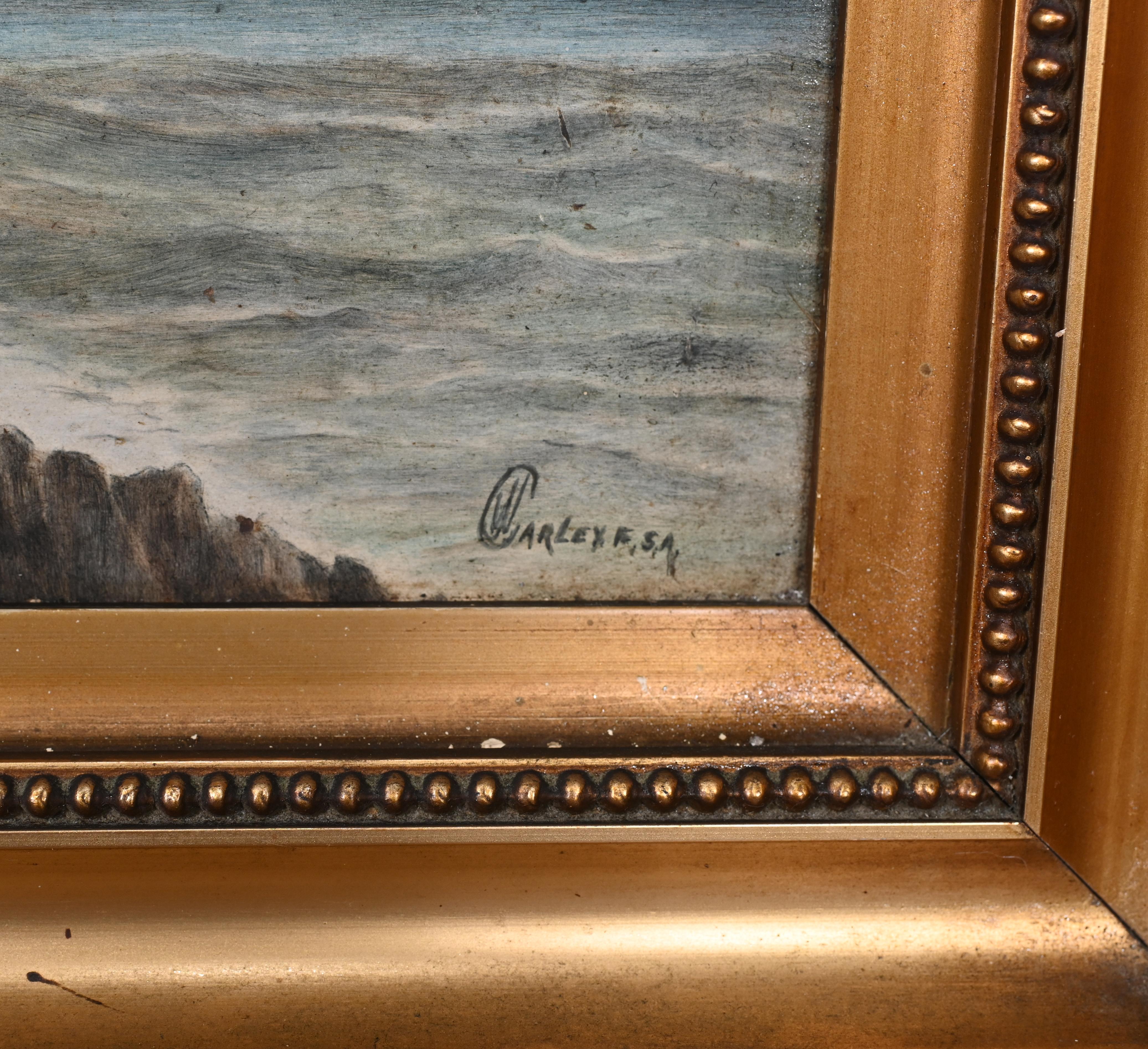 Victorien Peinture à l'huile victorienne paysage marin signée Chales F.S.A 1880 en vente