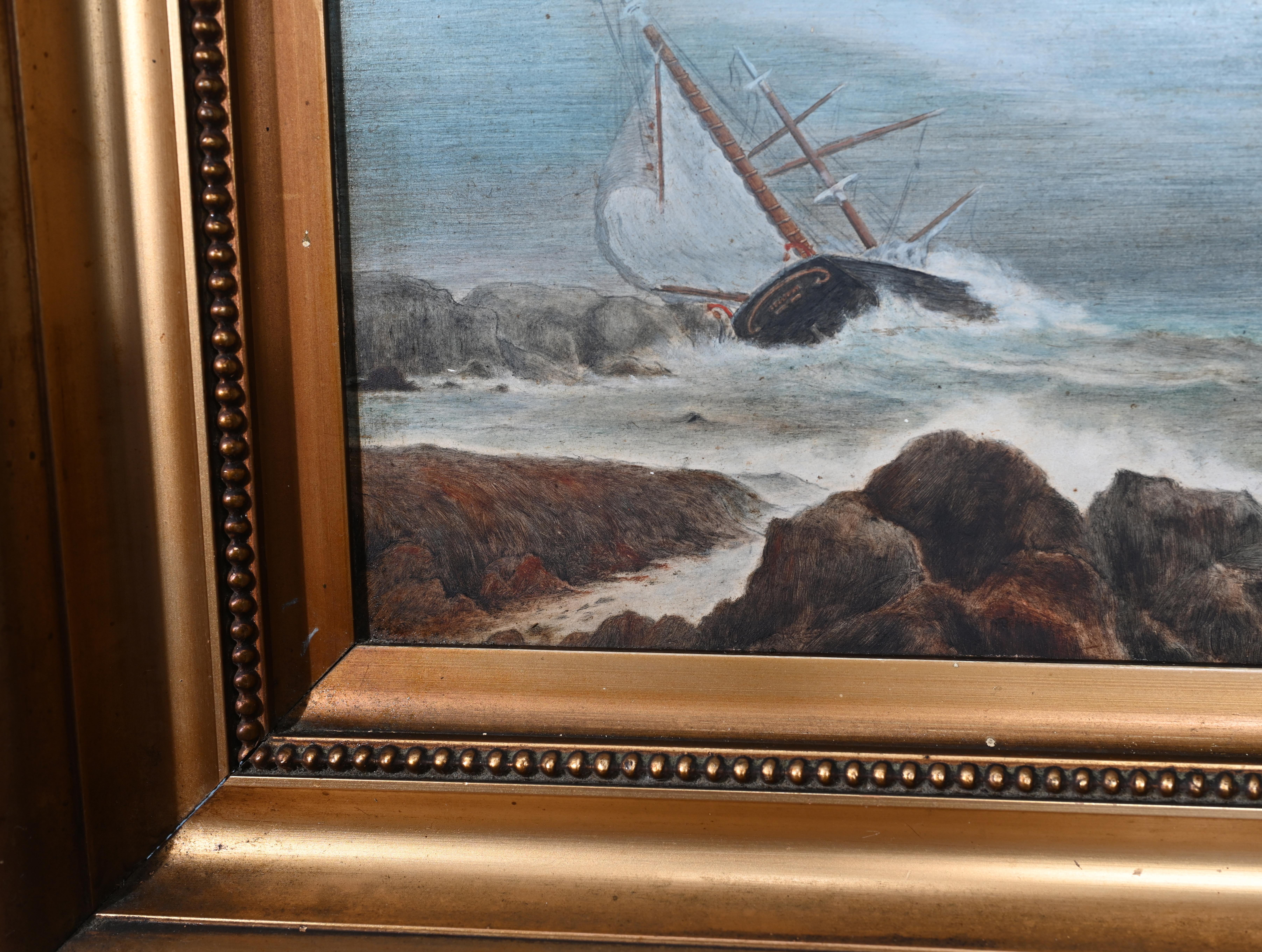 Fin du XIXe siècle Peinture à l'huile victorienne paysage marin signée Chales F.S.A 1880 en vente