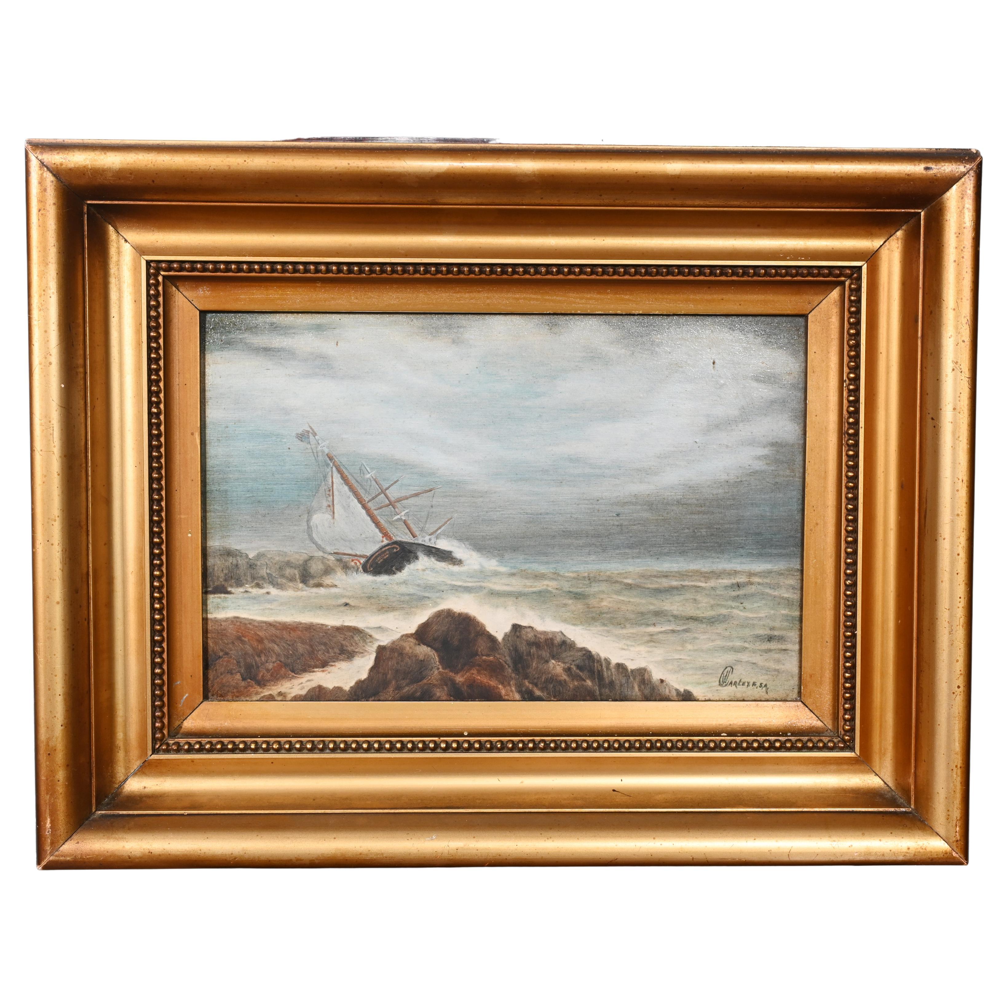 Viktorianisches Ölgemälde Seelandschaft Signiert Chales F.S.A 1880