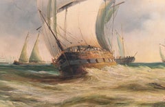 Victorian Oil Painting Seascape Maritime Galleon Ship Signed A Hess