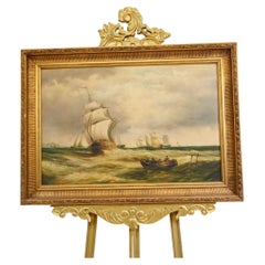 Viktorianisches Ölgemälde Seelandschaft Maritimes Galeonenschiff Signiert A HESS