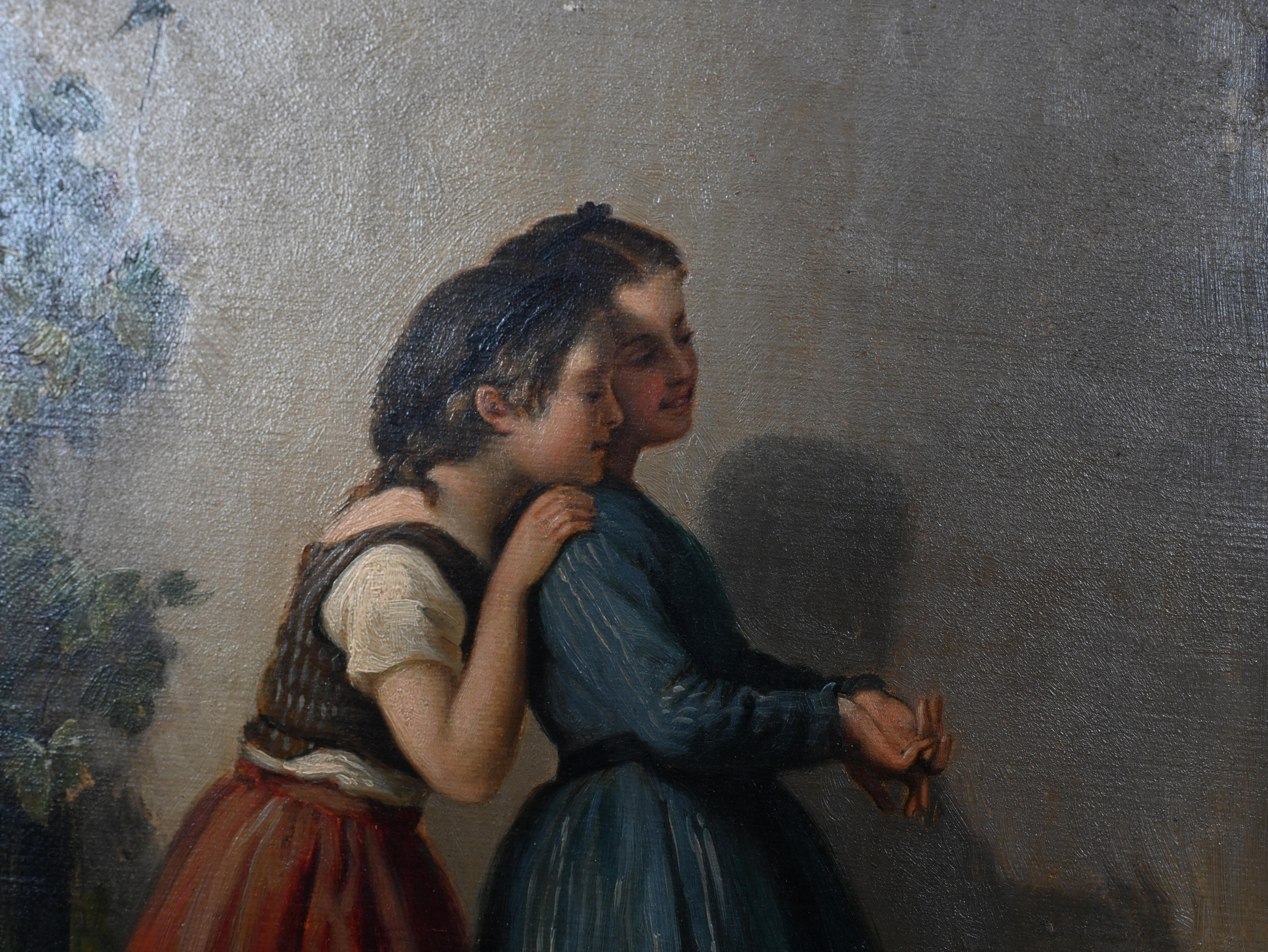 Pintura al Óleo Victoriana Dos Niñas Retrato Niños 1880 Victoriano en venta