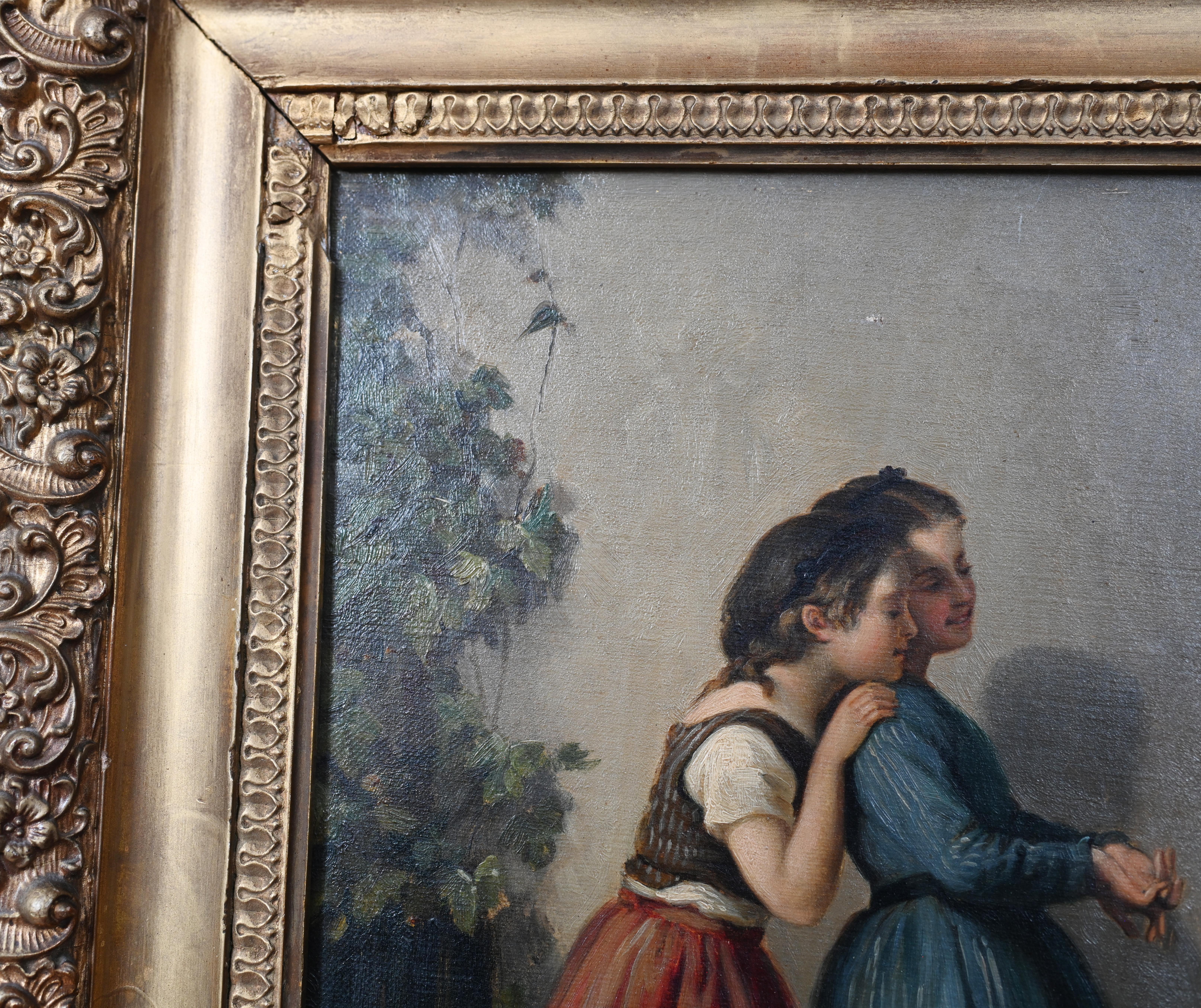 Pintura al Óleo Victoriana Dos Niñas Retrato Niños 1880 en Bueno estado para la venta en Potters Bar, GB