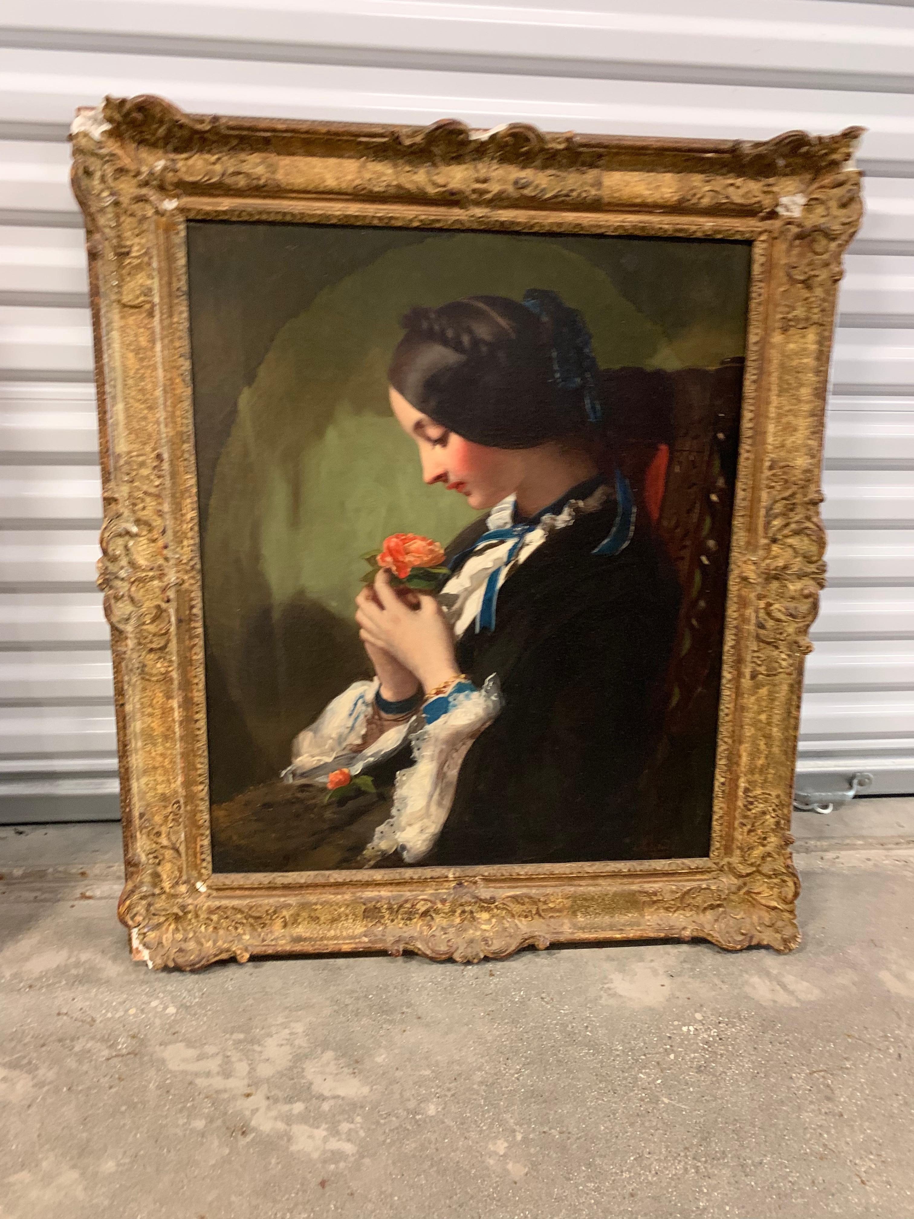 Victorian Oil Painting, Woman with a Rose, James Sant For Sale 2