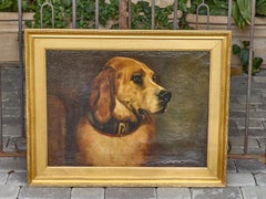Victorian Oil Portrait of a Bloodhound Titled Odino, After Landseer, 1875