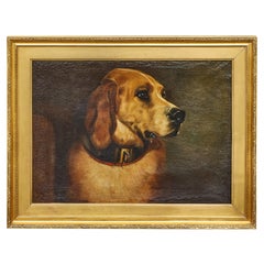 Ritratto a olio vittoriano di un segugio intitolato Odino, dopo Landseer, 1875