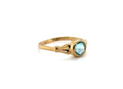 Victorian Old Cut Blue Topaz Baby Ring 14K Yellow Gold Antique Original 1870's