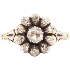 14 Karat Gold and Silver Diamond Halo Cluster Ring