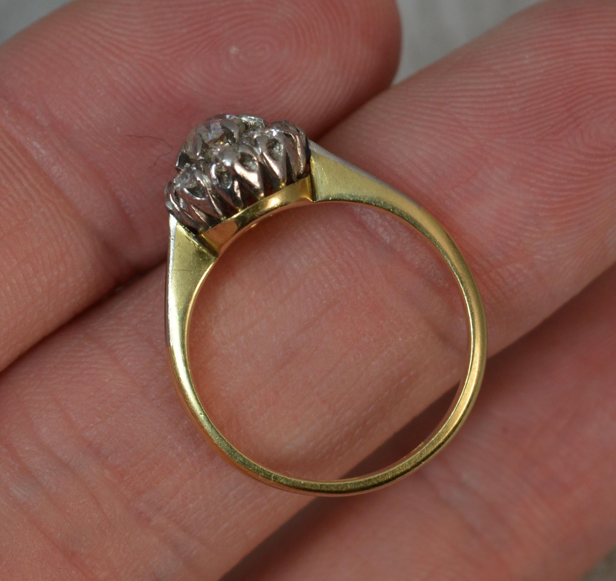 Victorian Old Cut Diamond 18 Carat Gold Platinum Cluster Ring In Excellent Condition In St Helens, GB