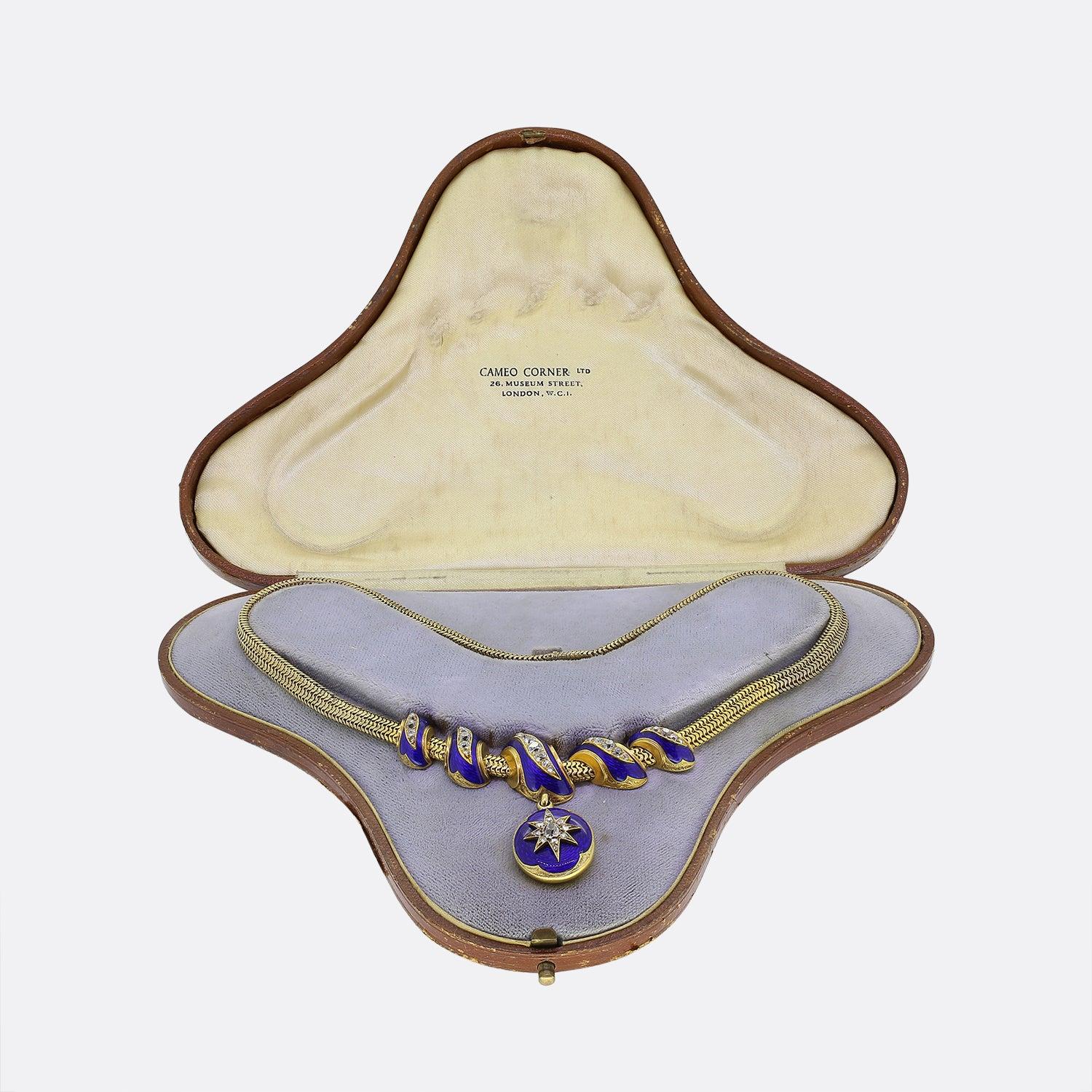 Women's Victorian Old Cut Diamond and Enamel Necklace