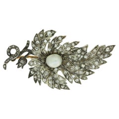 Antique Victorian Old Cut Diamond and Natural Pearl Flower Brooch