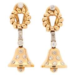 Antique Victorian Old Cut Diamond Bell Drop Earrings Set in 18 Karat Rose and White Gold