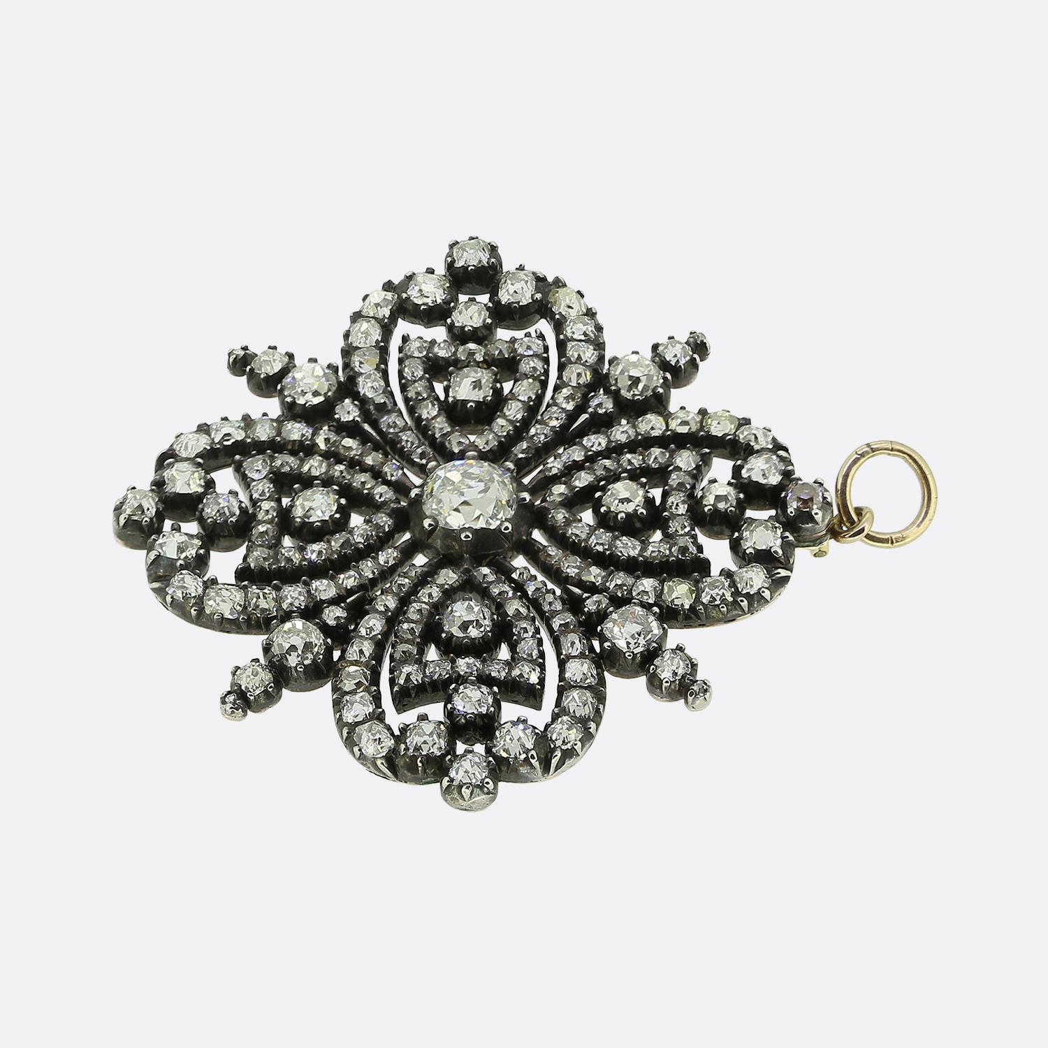 Viktorianischer Altschliff-Diamant-Klee-Anhänger (Alteuropäischer Brillantschliff) im Angebot