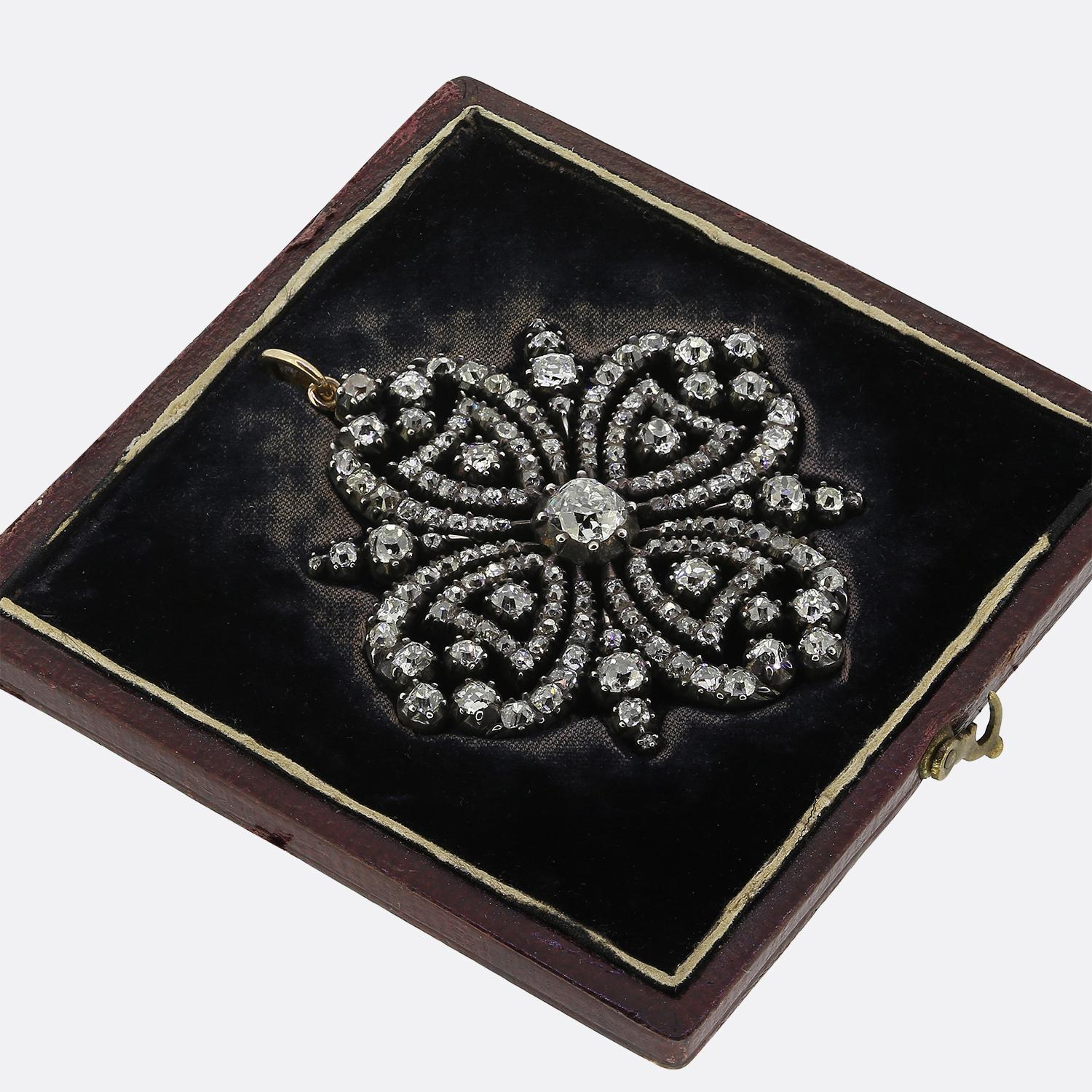 Viktorianischer Altschliff-Diamant-Klee-Anhänger im Zustand „Gut“ im Angebot in London, GB