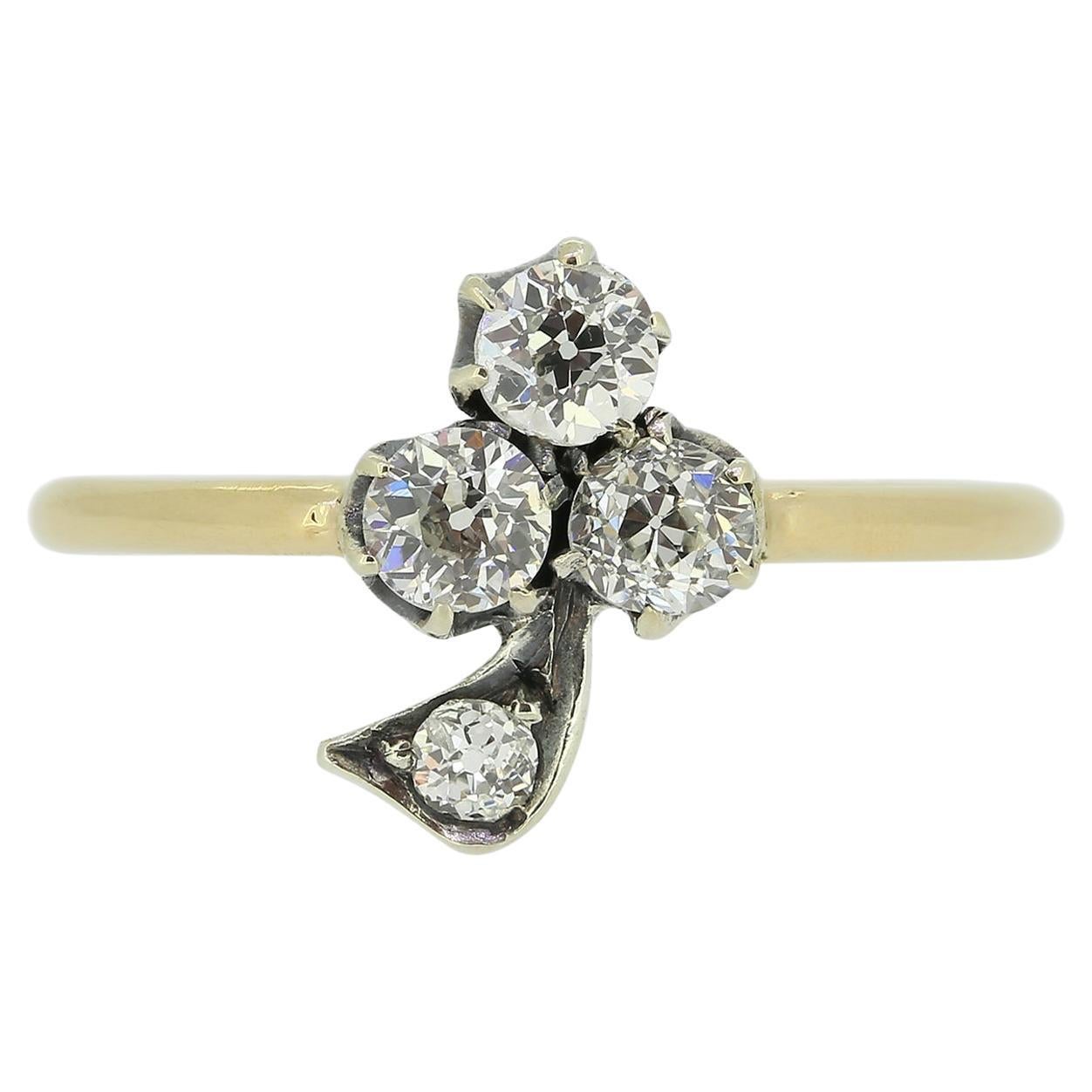 Victorian Old Cut Diamond Clover Ring For Sale