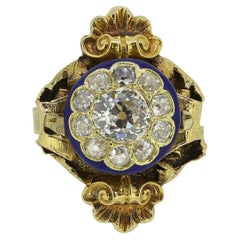 Viktorianischer Altschliff-Diamant-Cluster und Emaille-Kleiderring