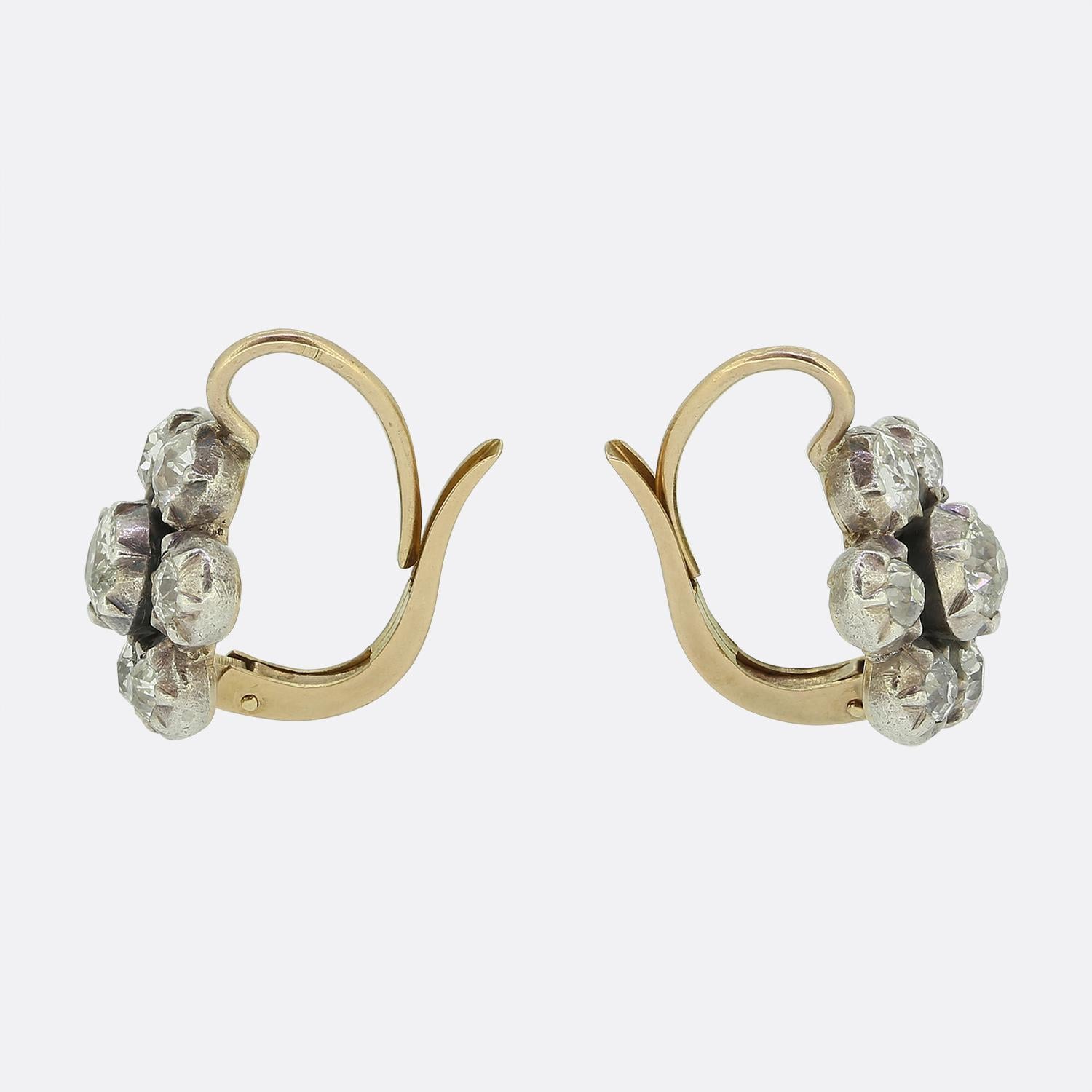 Old Mine Cut Victorian Old Cut Diamond Cluster Earrings For Sale