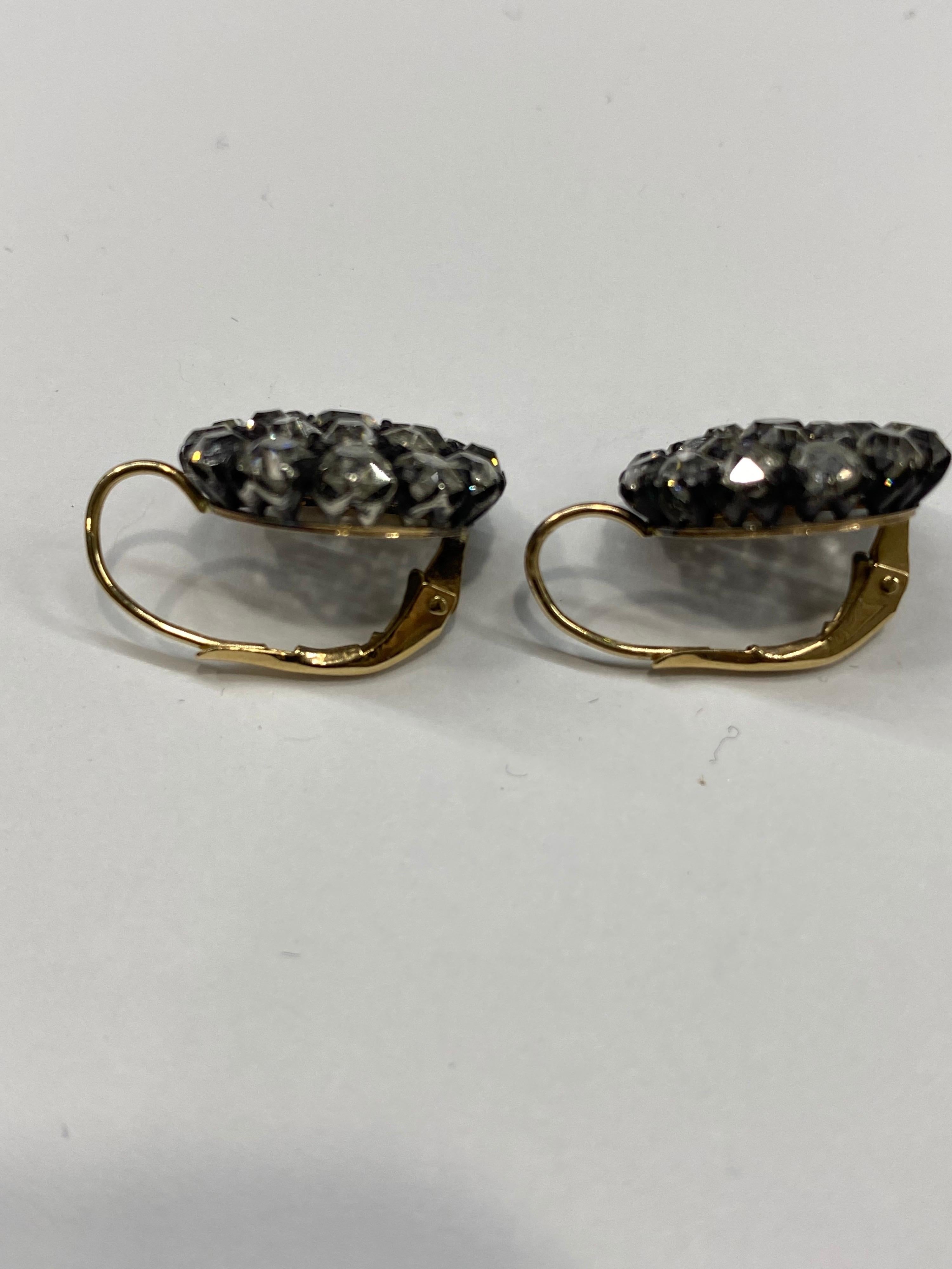 Women's or Men's Victorian Old Cut Diamond Cluster Gold/Silver Drop Earrings