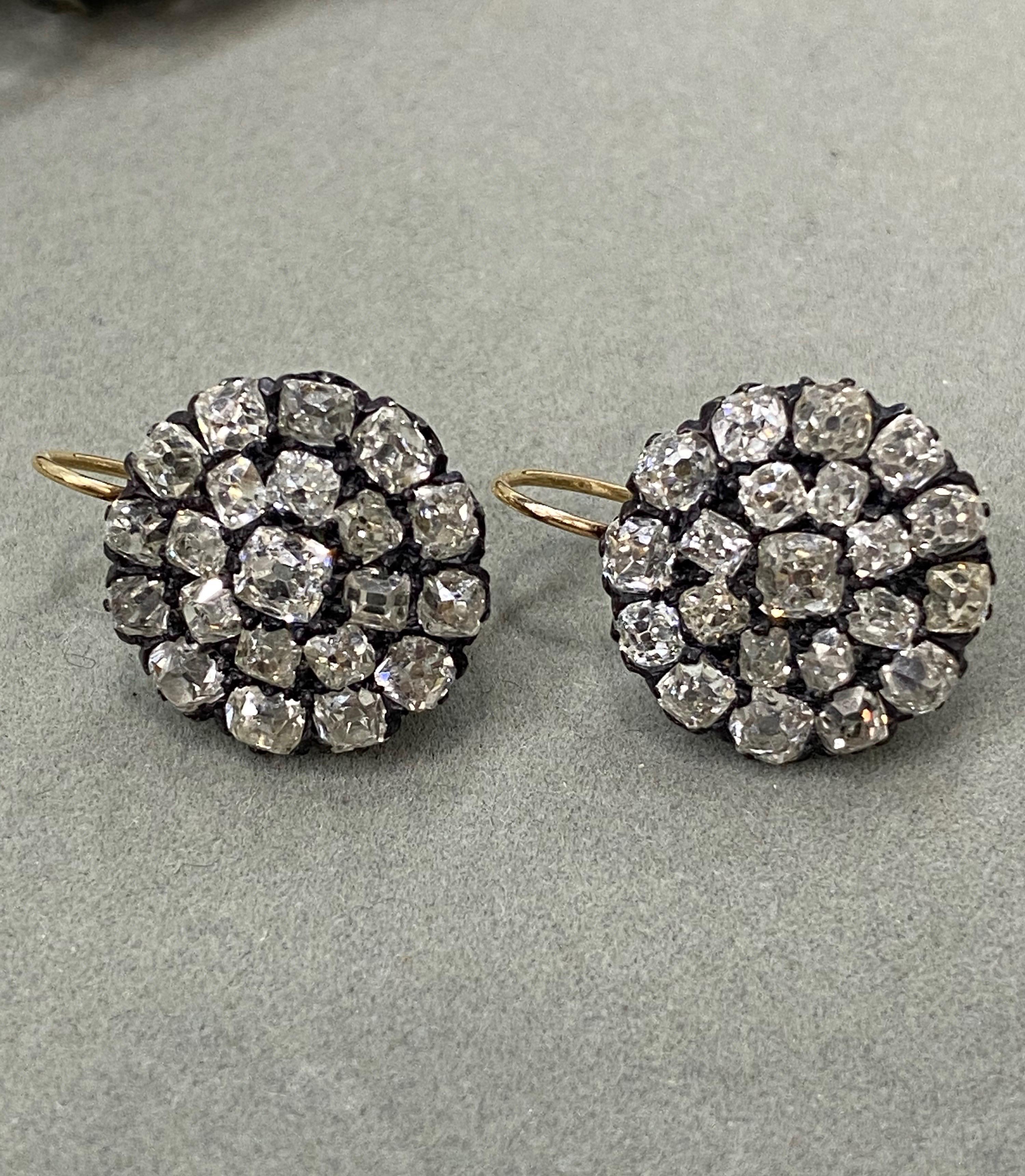 Victorian Old Cut Diamond Cluster Gold/Silver Drop Earrings 3
