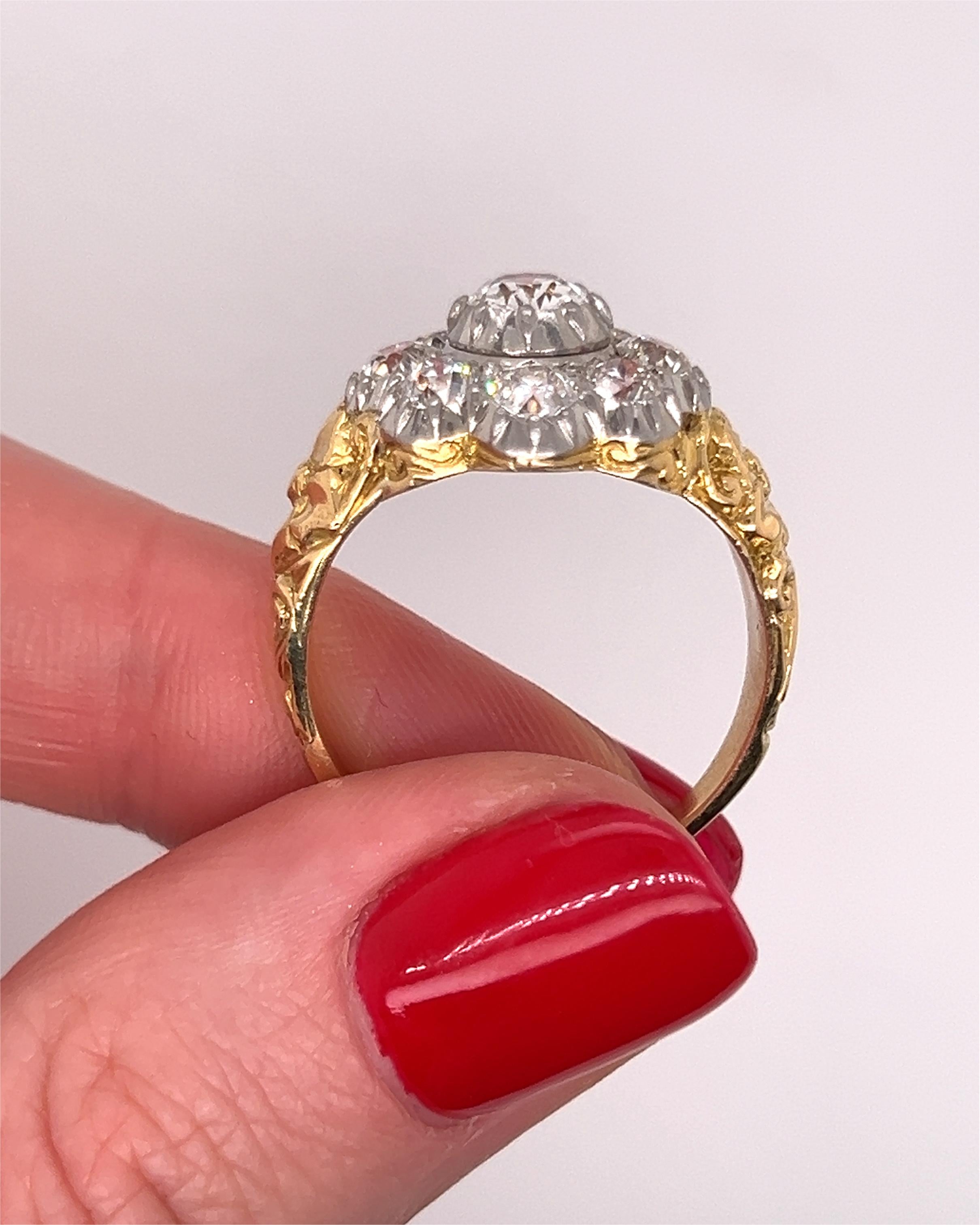 Old Mine Cut Victorian Old Cut Diamond Cluster Ring 