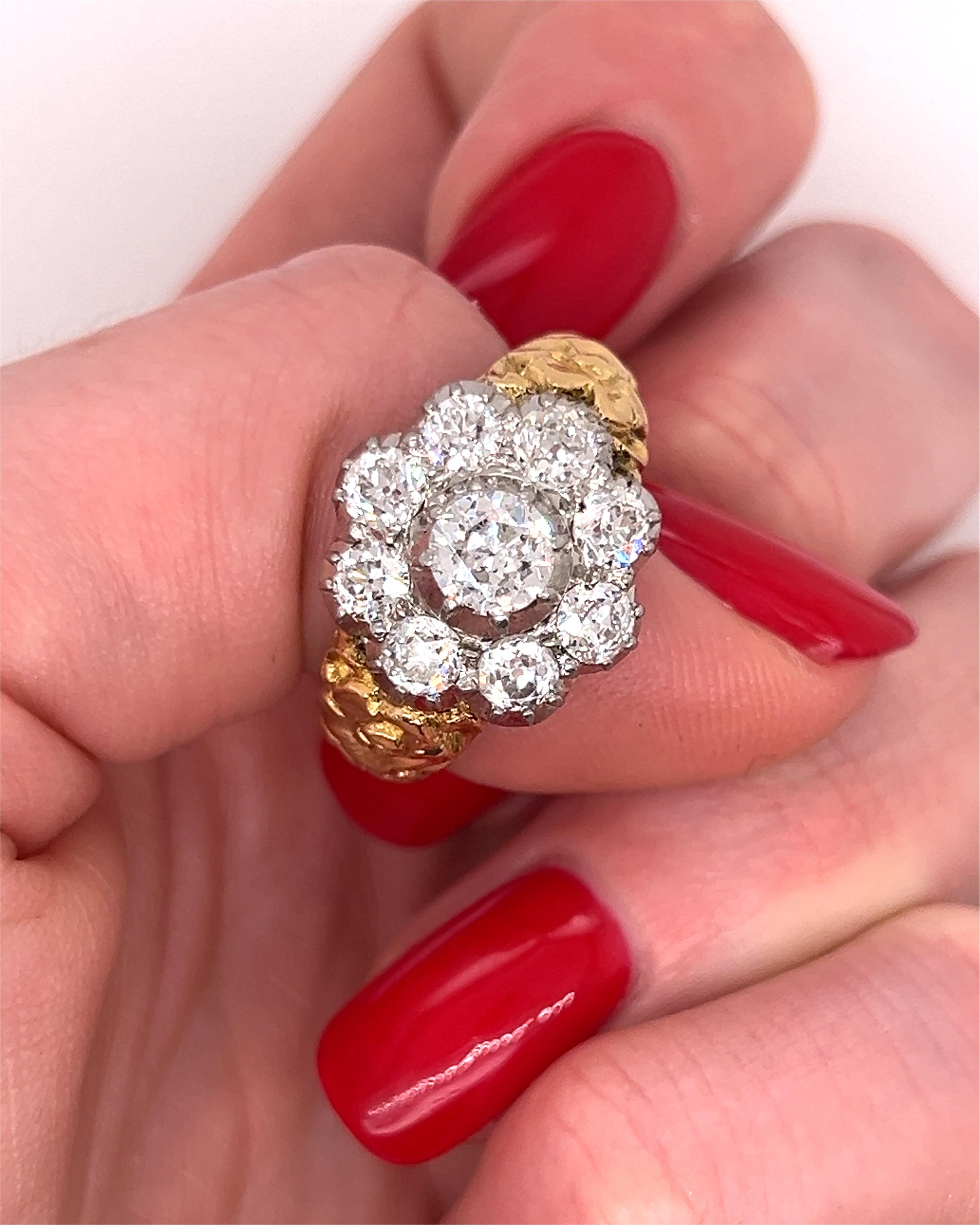 Women's or Men's Victorian Old Cut Diamond Cluster Ring 