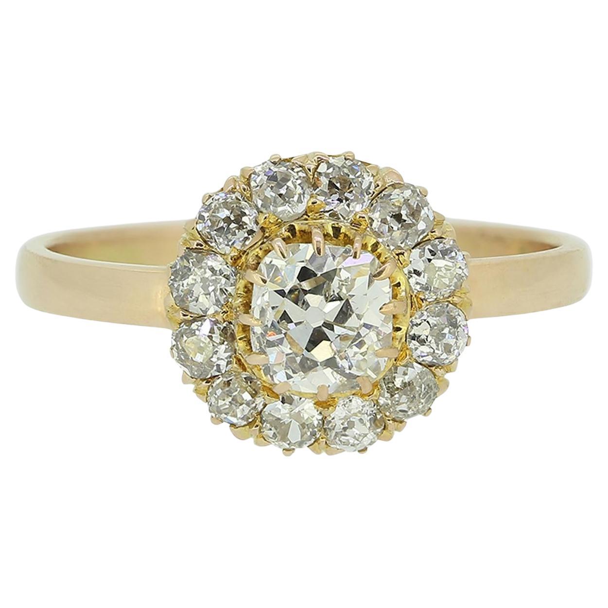 Victorian Old Cut Diamond Cluster Ring For Sale
