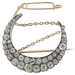 Victorian Old Cut Diamond Crescent Brooch